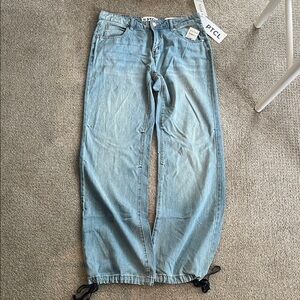 PTCL Women's Denim Baggy Jeans with tie bottoms size 30 NWT